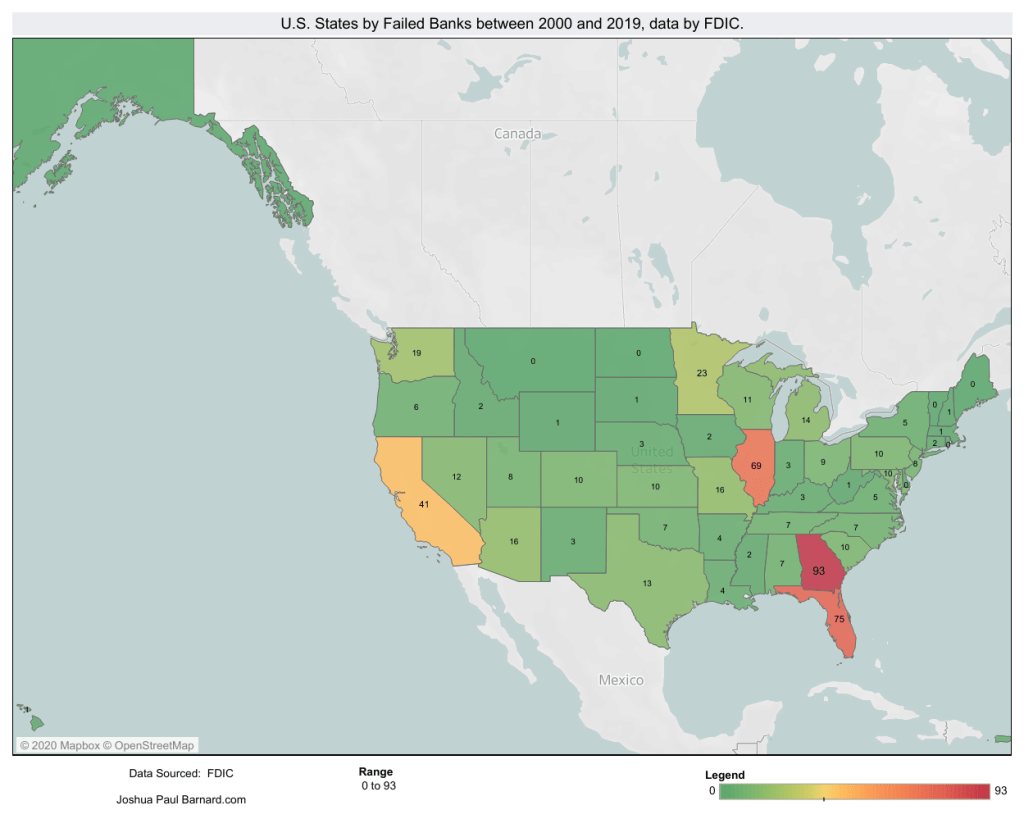 Dashboard of the Failed Banks in the USA from 2000 to 2019 (My First Tableau Dashboard!)